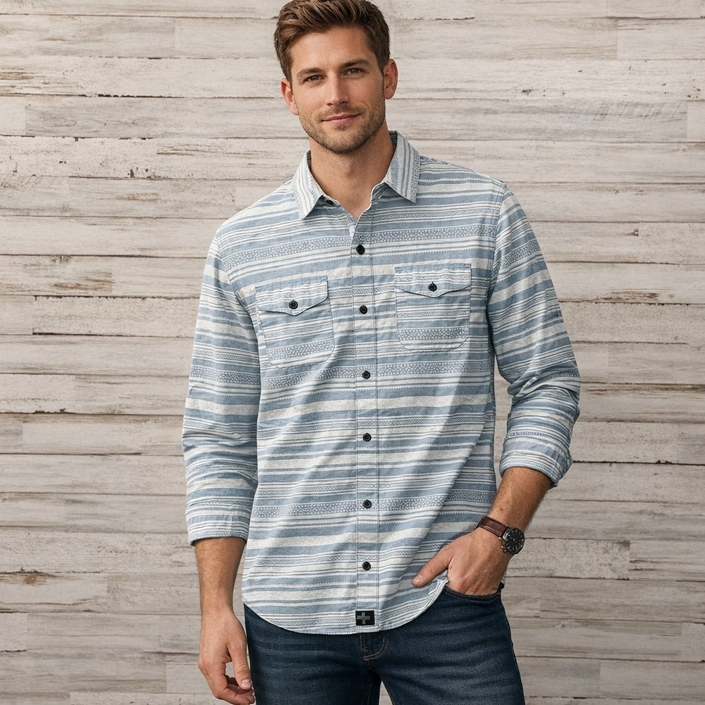 Tavik Light Blue Patterned Button Down Shirt NWT - image 1